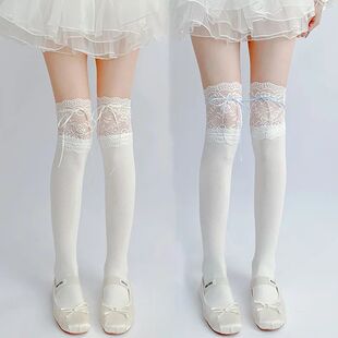 Thigh Socks High Bowknot Knit Autumn Lace Winter Thick and