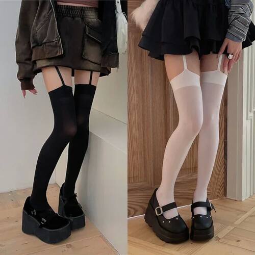 Women Suspender Wide-banded Velvet Tights Lolita Thin Thigh