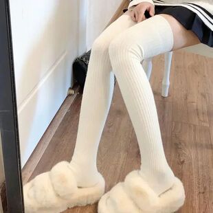 Women Autumn Solid Knit Socks Cashmere Long Wool Soft Winter