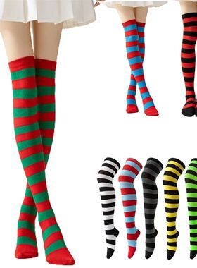 Striped Over Knee High Socks Women High Stocking Multi-color