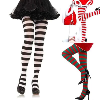 Women Over Knee Long Stripe Printed Pantyhose Thigh High Sto