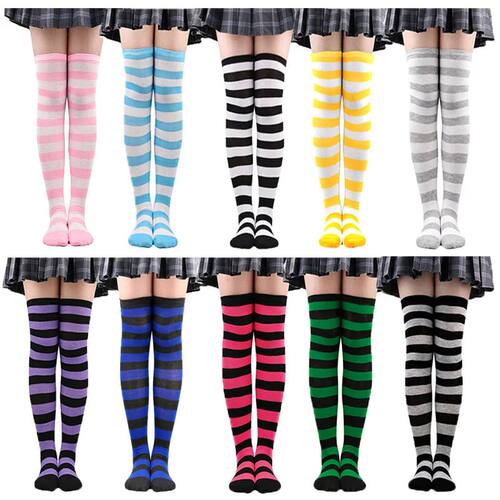 Multicolor Women's Striped Knee Socks JK High Socks Casual W