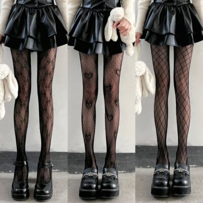 Lolita Girls Tights Pantyhose Women Heart Print Mesh Fishnet
