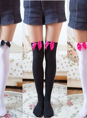 New Velvet Pink Bow Handmade Stockings Sweet Lolita Thigh Hi