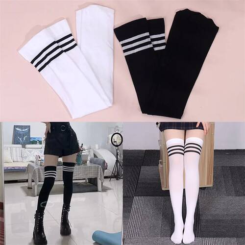Winter Leg Warmers Women Over Knee Thigh High Socks Black Wh
