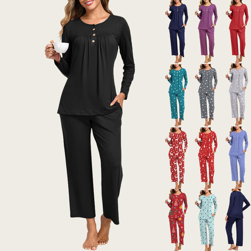 Women's Christmas Pajamas 2-piece Casual Pocket Home Clothes