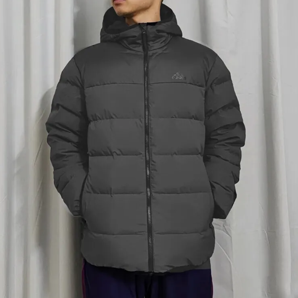 ADIDAS阿迪达斯羽绒服新款男子灰色小标连帽保暖外套 JW6776