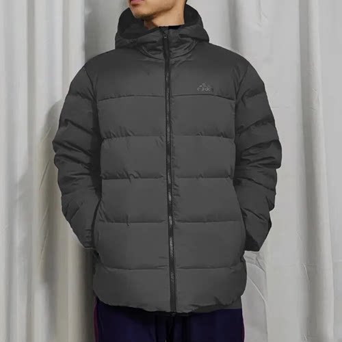 ADIDAS阿迪达斯羽绒服新款男子灰色小标连帽保暖外套 JW6776