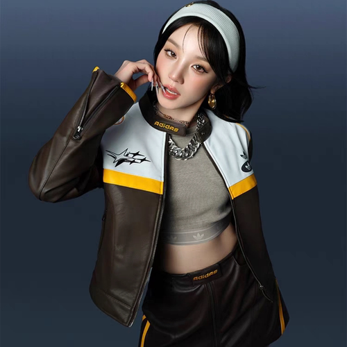 阿迪达斯三叶草外套宋雨琦同款女子运动机车服短款皮衣夹克JM8024