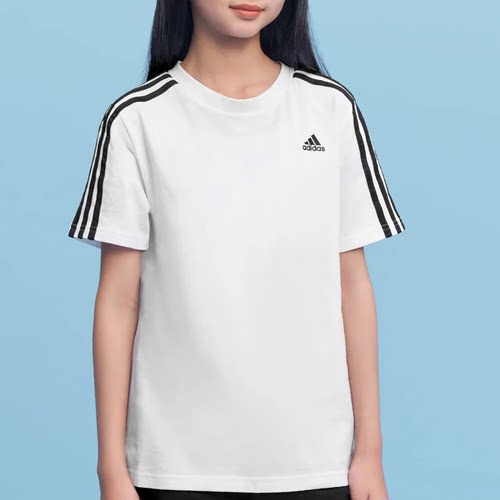ADIDAS阿迪达斯儿童袖上三条纹圆领短袖休闲运动半袖T恤 KT9185