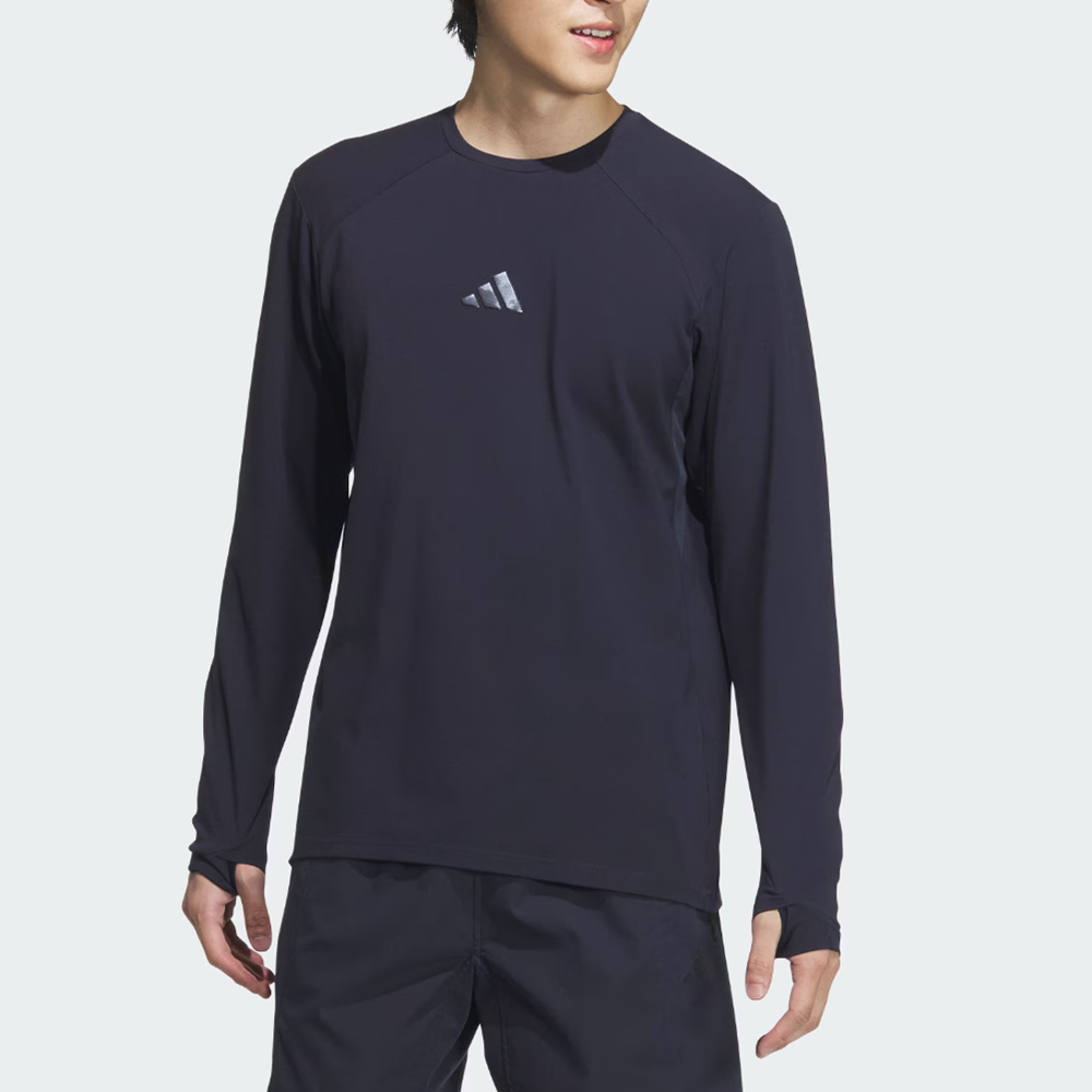 Adidas阿迪达斯男子轻薄速干休闲运动训练健身圆领长袖T恤 JM2018