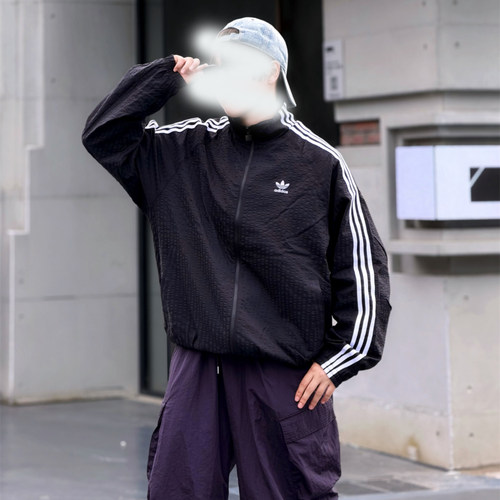 阿迪达斯三叶草男子经典复古双拉链立领宽松梭织夹克外套 KC2605