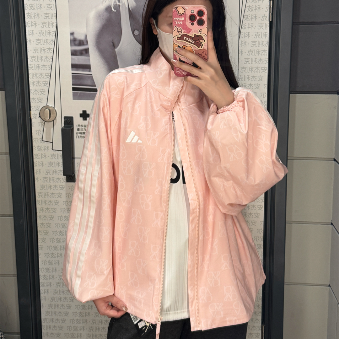 Adidas阿迪达斯春季新款女子梭织满印运动休闲宽松夹克外套JY7703