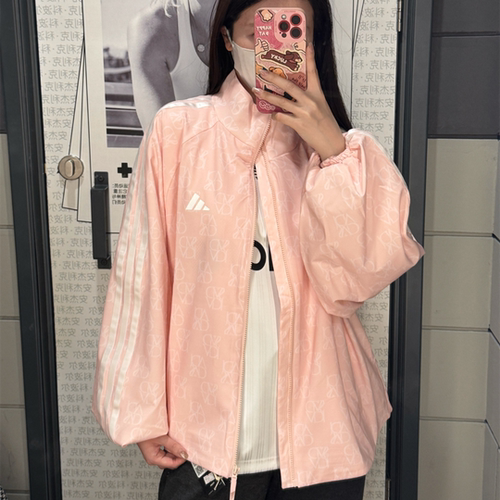 Adidas阿迪达斯春季新款女子梭织满印运动休闲宽松夹克外套JY7703