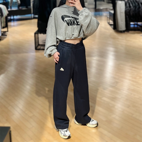 阿迪达斯女子宽松直筒阔腿裤加绒休闲运动针织长裤JJ3572 3570