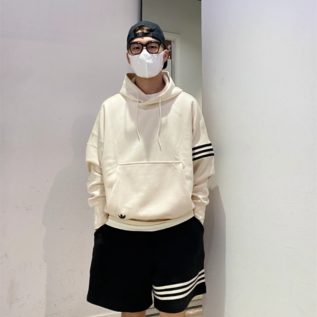 阿迪达斯三叶草男子情侣款针织简约百搭时尚连帽卫衣套头衫JF9141