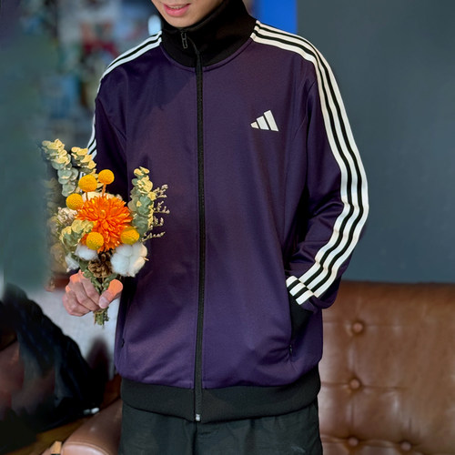 Adidas阿迪达斯针织夹克男上衣运动训练经典三条纹立领外套KT0839