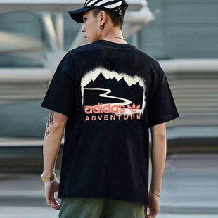 运动印花logo棉T恤 阿迪达斯三叶草短袖 半袖 美式 HF4775 男子短袖