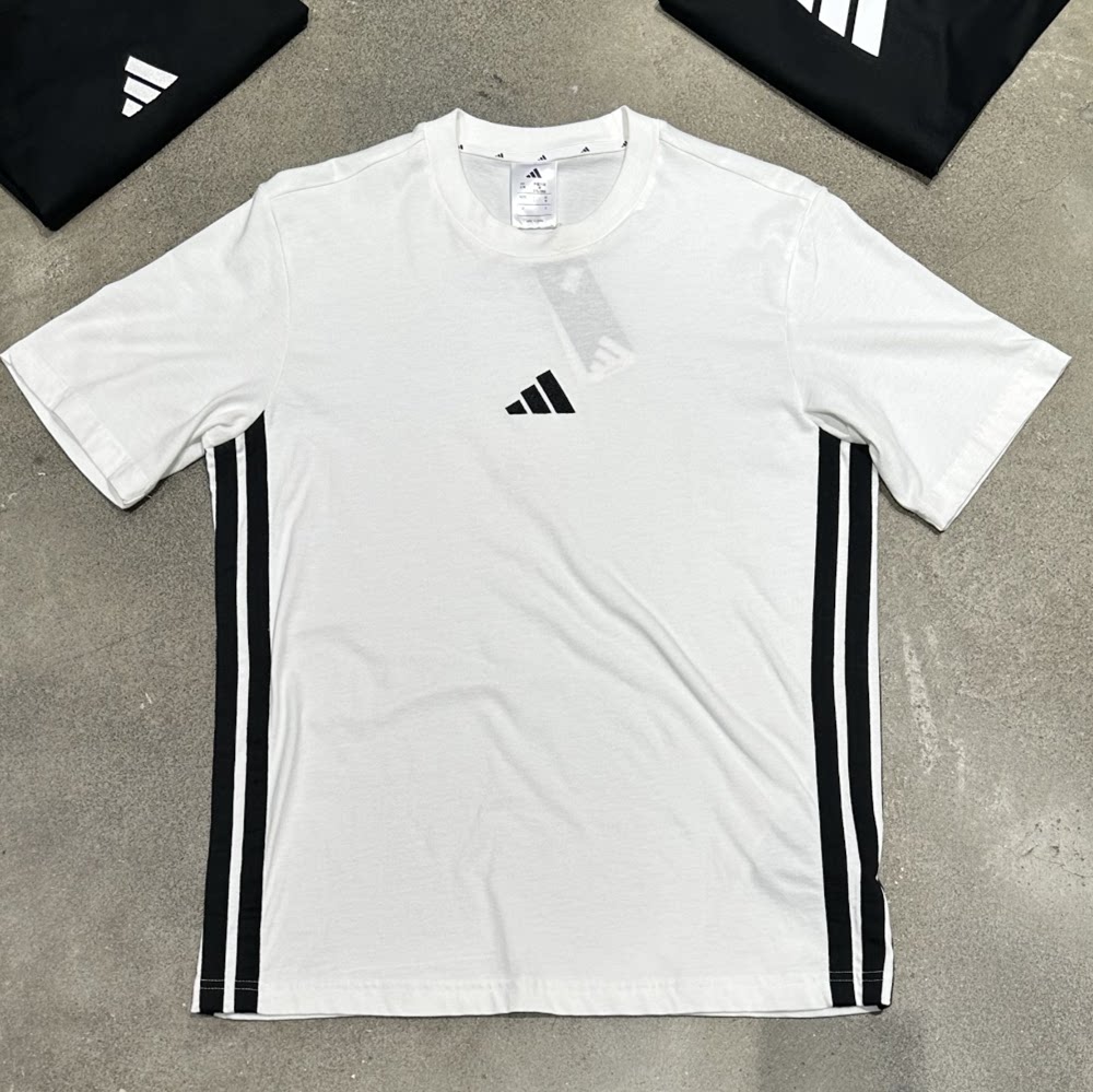 ADIDAS阿迪达斯短袖男子三条纹白色运动服半袖透气纯棉T恤 JY8563
