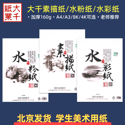 大千8K素描纸4K水彩纸水粉纸160g学生美术绘画纸彩铅画画纸四八开
