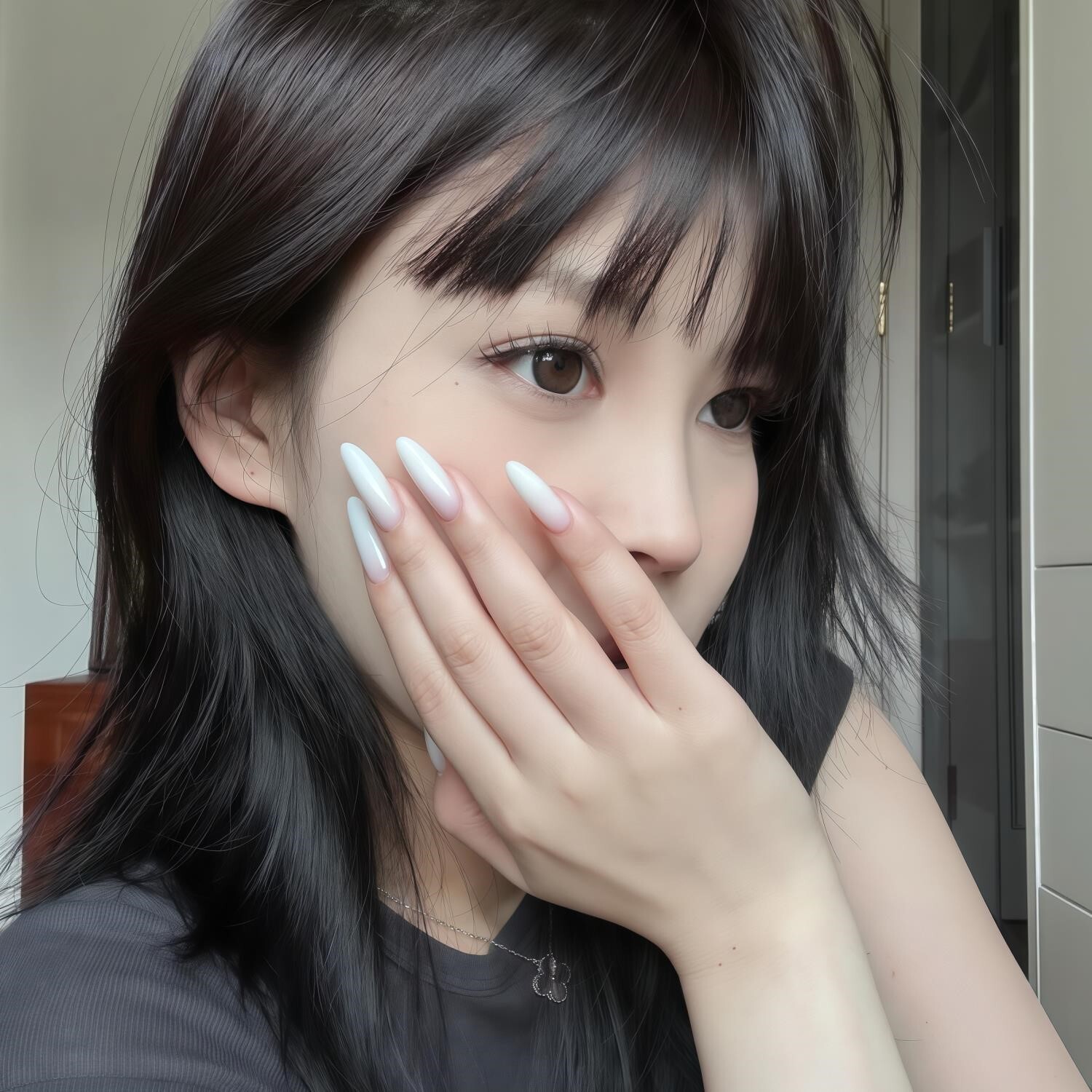 高级感纯色显白手工穿戴甲长款美甲欧美日系简约乳白色假指甲成品