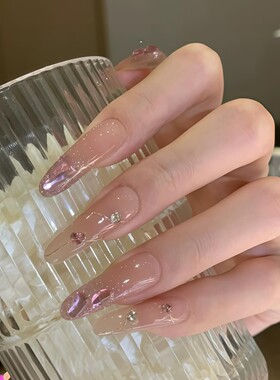 纯手工定制美甲裸色美甲新娘婚礼婚纱照粉色穿戴甲孕妇高级可拆卸