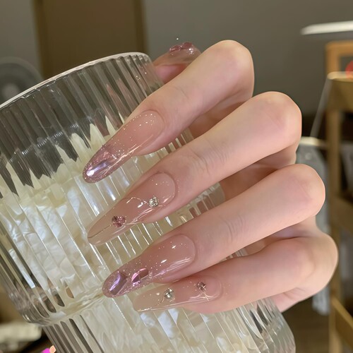 纯手工定制美甲裸色美甲新娘婚礼婚纱照粉色穿戴甲孕妇高级可拆卸