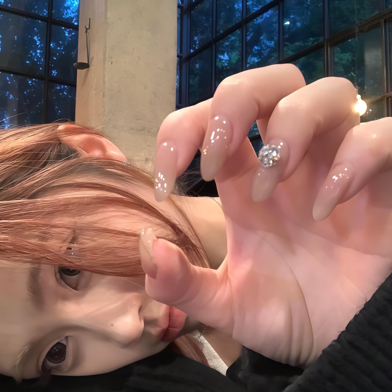 冰透裸色闪钻钻球甄嬛华妃同款纯欲风显白手工穿戴美甲可拆卸婚甲