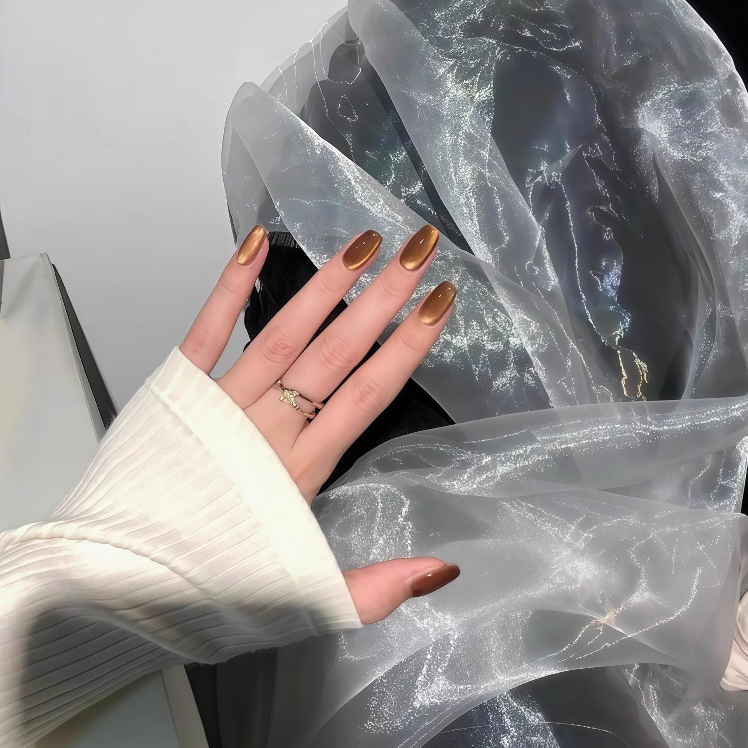猫眼方形穿戴甲短款手工定制成品显白假指甲贴片高级感少女孕妇甲