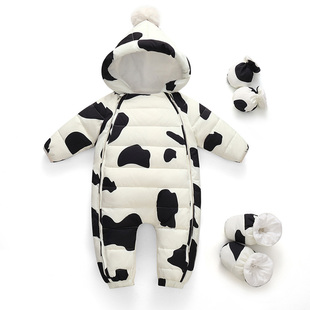 小月龄男女宝宝外套婴儿羽绒服连体衣加厚保暖外出婴幼儿冬装包脚