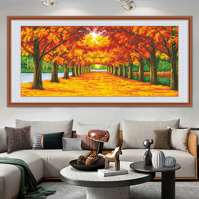 黄金满地十字绣客厅金色大道风景