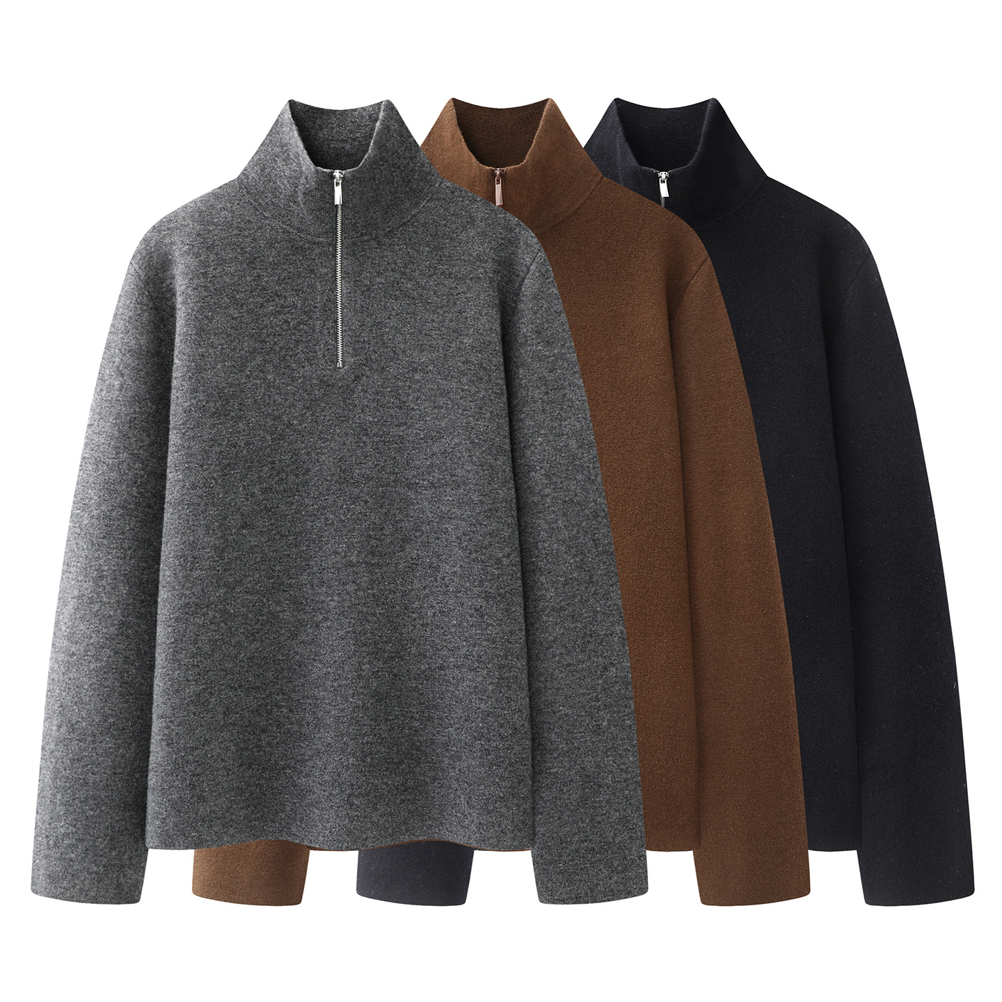 现货江南同款2025冬季新款宽松休闲半拉链立领套头针织 5PB311470