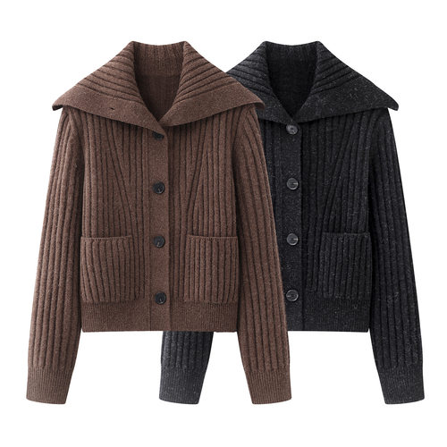 现货M家2025冬季新款慵懒软糯大翻领针织开衫高领毛衣 MBE4CAR017