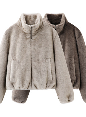 M家2025冬季新款女装轻运动风厚实短款高领毛绒绒外套 MBE4COT019