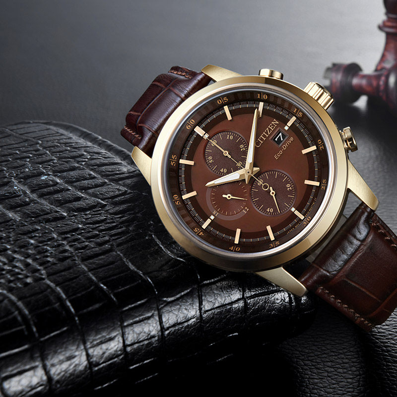 西铁城 男日韩表光动能三眼日期显示皮带商务学生礼物CA0612-14X