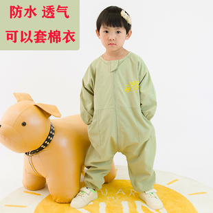 宝宝连体罩衣儿童全身防水防脏爬服时尚 吃饭画画反穿衣速干 收腰款