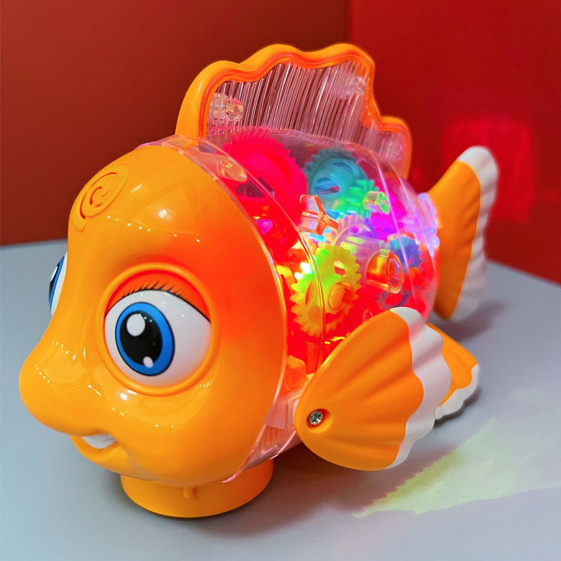 儿童电动摇摆鱼透明齿轮鱼玩具万向行走小鱼0宝宝1一3岁2婴儿益智