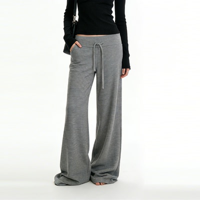 秋季百搭细条纹高腰宽松休闲裤