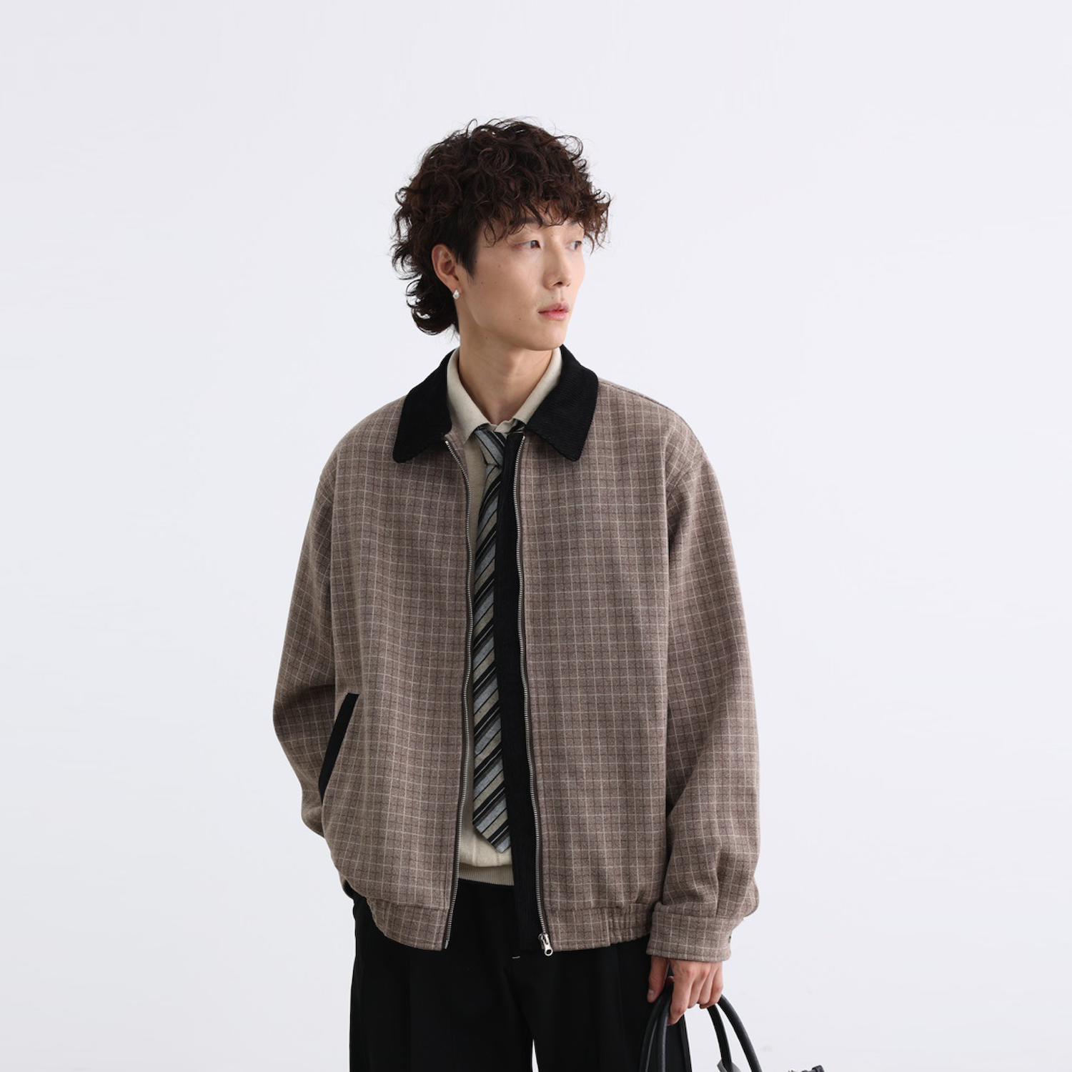 Bclz灯芯绒领子格纹老钱风夹克