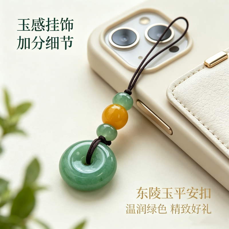 天然东陵玉招财平安扣手机挂饰精致高档天然玉石手机包包百搭挂件