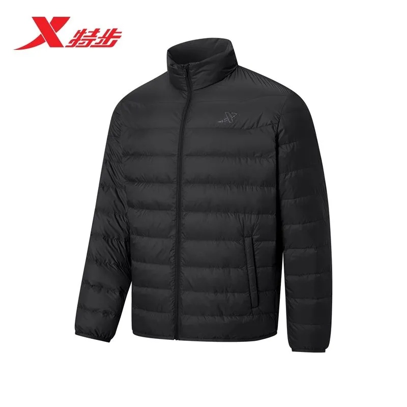 特步羽绒服男三防立领2025冬季新款轻薄运动保暖外套975429190653