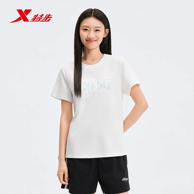 特步女款休闲短袖T恤2026夏季新款透气针织衫上衣T恤974328010377
