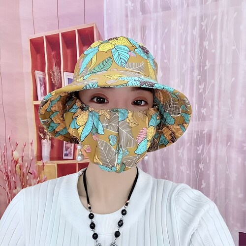 新款遮阳帽子防晒口罩一体防晒帽遮脸户外太阳帽干农活用采茶百搭