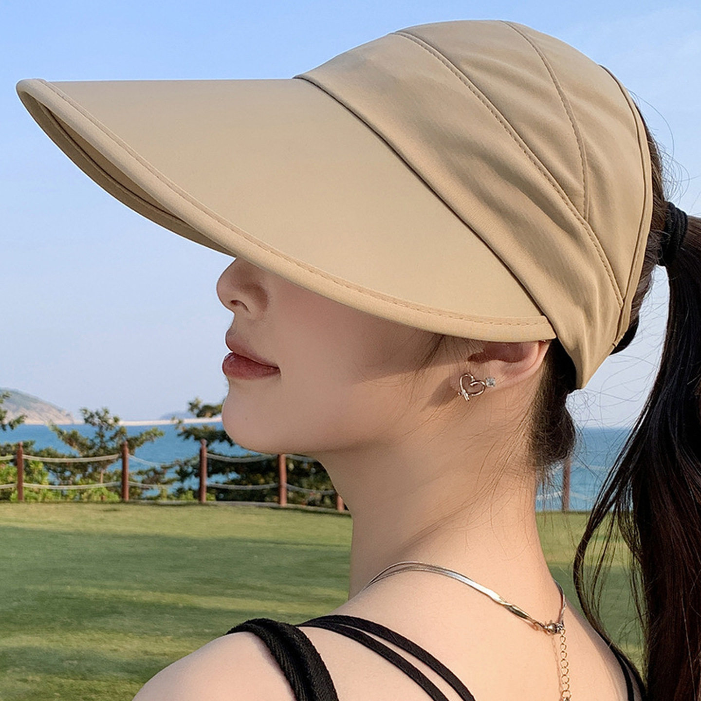 高尔夫帽子防晒遮阳帽大帽檐女士韩版球帽防紫外线半空顶无顶夏季