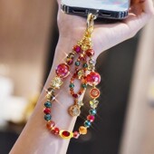 中国风合金福袋招财猫手机链水晶手机挂绳超闪结实耐用挂链挂饰女