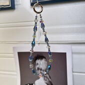 墨蓝色水滴手机链高级感手机挂绳ccd相机挂链合金串珠女diy钥匙扣