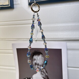 墨蓝色水滴手机链高级感手机挂绳ccd相机挂链合金串珠女diy钥匙扣