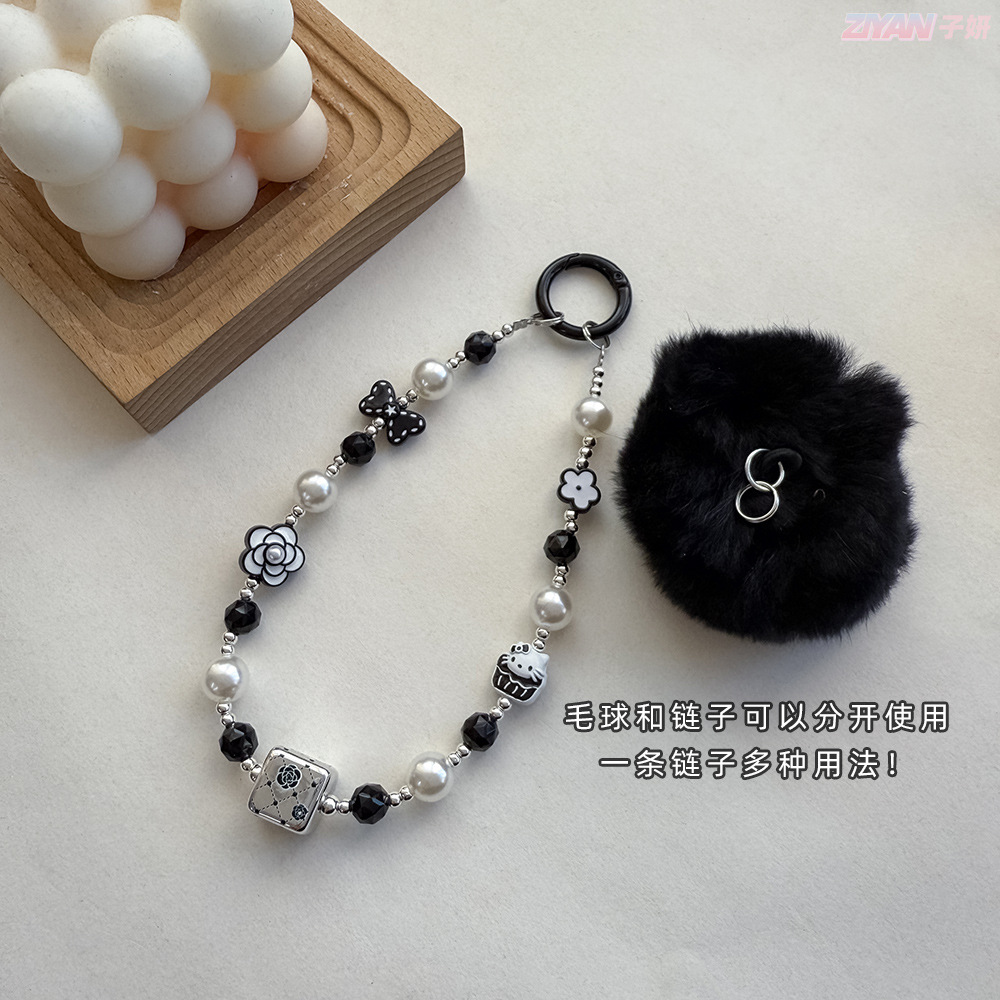 黑白熊猫手机壳链diy挂链