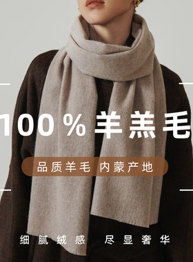柔桑集100%品质绵羊毛围巾秋冬高级感纯色氛围长围脖披肩米咖色