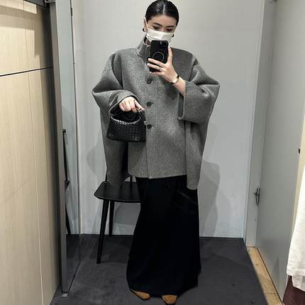 ZhangSutong 毛呢外套女2025秋冬新款短款宽松高级感灰色羊毛大衣